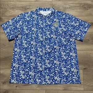 Columbia‎ PFG Gators Fishing Performance Short Sleeve Shirt Blue White Size XL